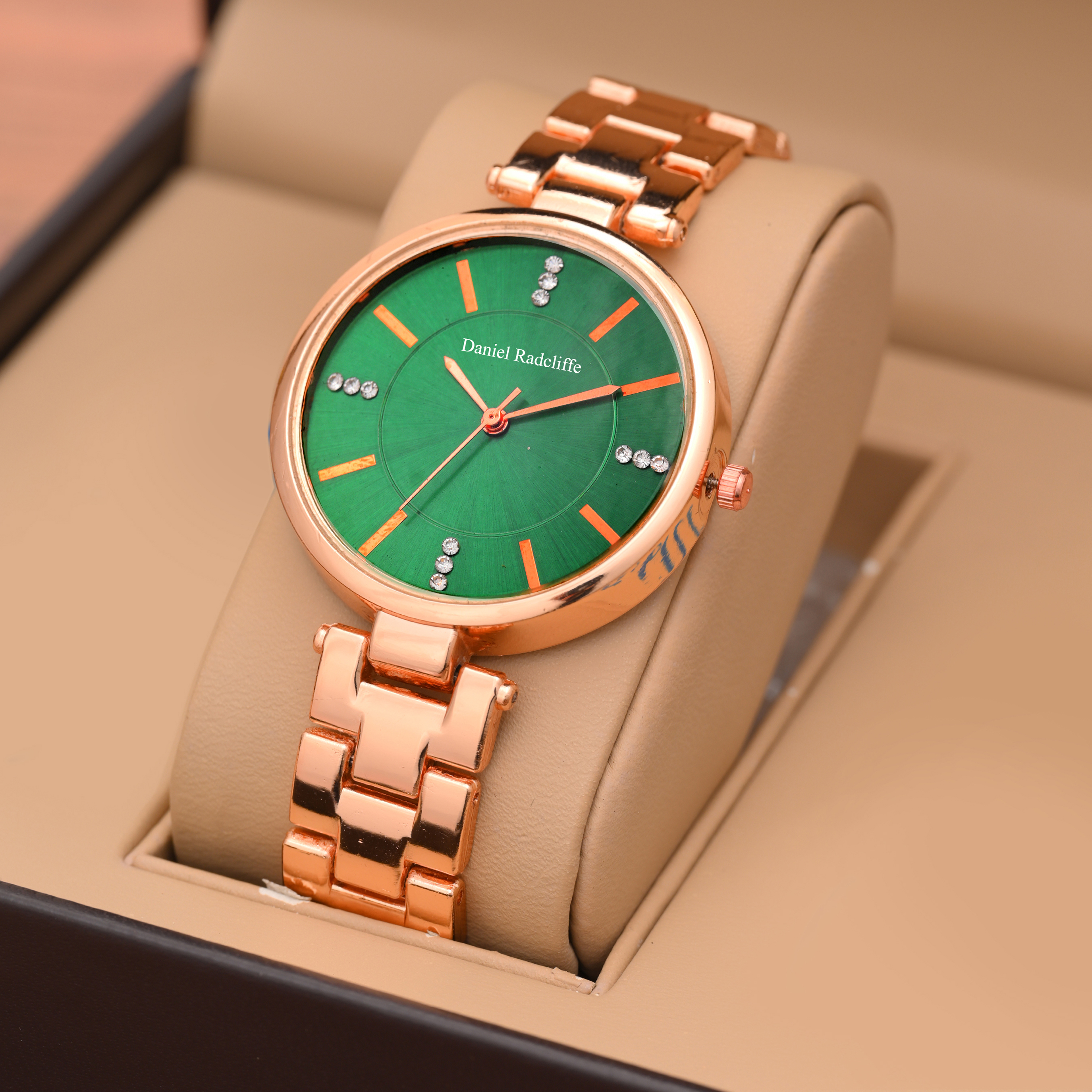Daniel Radcliffe DB Rose Gold Strap Color Green Dial Watch For Women